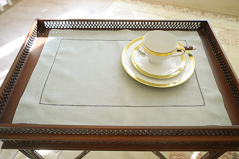 Slate Gray color Hemstitch Placemat 14"x20". Ramie & Cotton - Click Image to Close